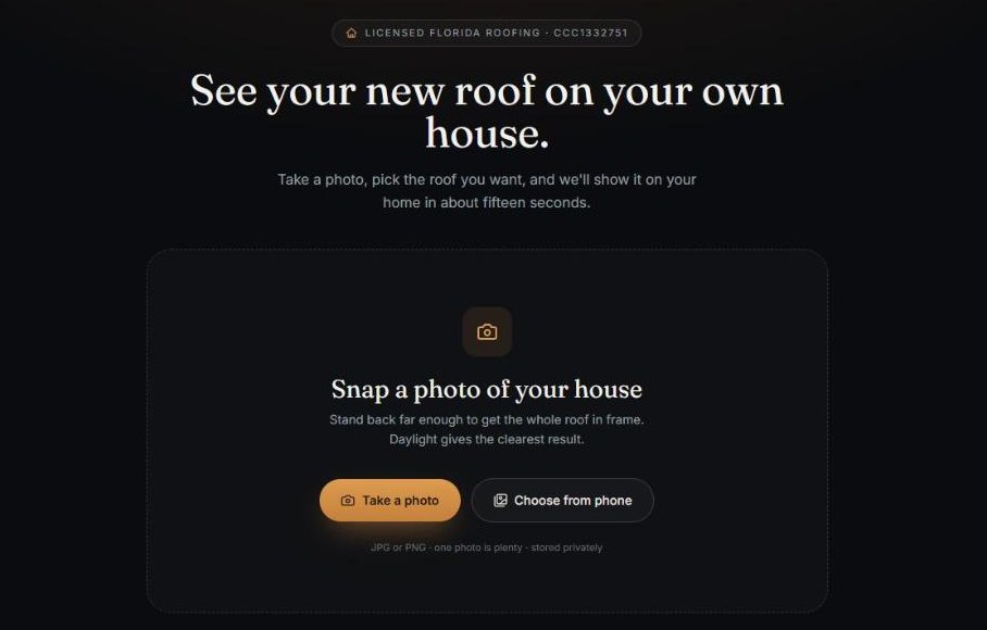 Bell Engineering roof visualizer start screen with Take a photo and Choose from phone buttons