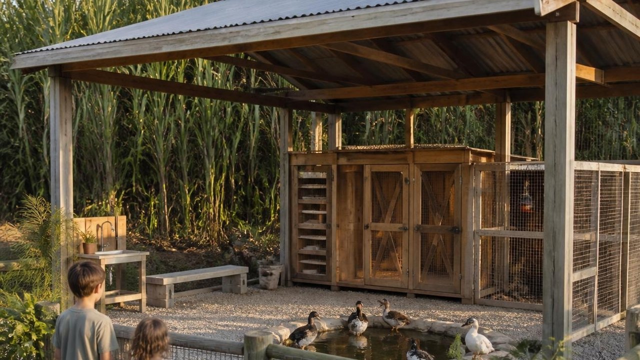 Rendering of the chicken coop and encounter pen