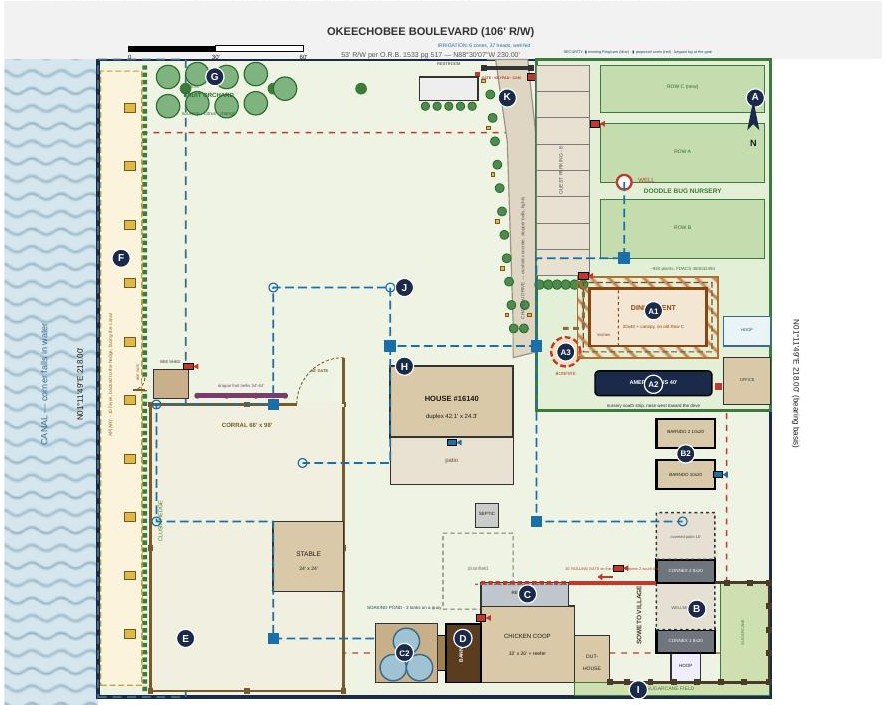 The Bell Farm annotated site plan Rev M, zones A to K